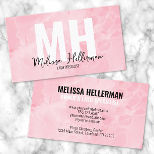 Carte De Visite Simple Moderne Marbre Rose Blush Monogramme