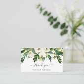 Carte De Visite Simple moderne Merci blanc floral élégant (Debout devant)