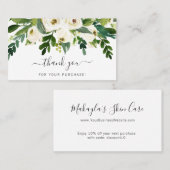 Carte De Visite Simple moderne Merci blanc floral élégant (Devant / Derrière)