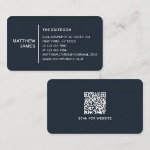 Carte De Visite Simple Moderne Minimaliste Code QR Bleu Blanc