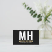 Carte De Visite Simple Moderne Monogramme Noir Or (Debout devant)