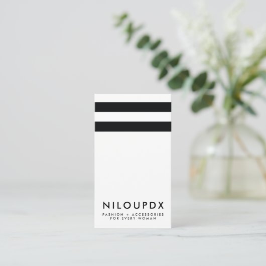Carte De Visite Simple moderne noir blanc rayé (Debout devant)