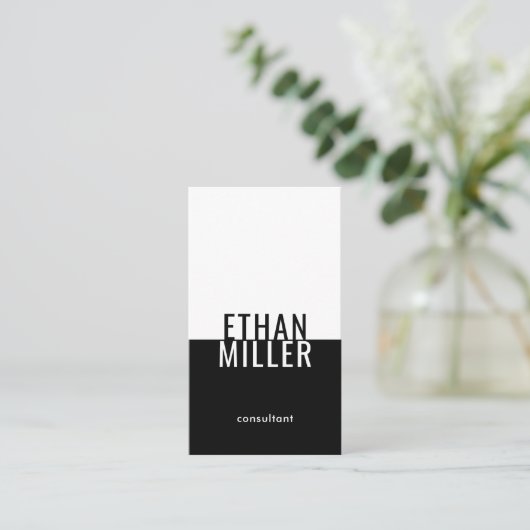 Carte De Visite Simple moderne Noir Blanc Vertical Plain Minimal (Debout devant)