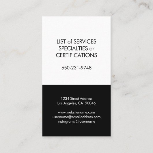 Carte De Visite Simple moderne Noir Blanc Vertical Plain Minimal (Dos)