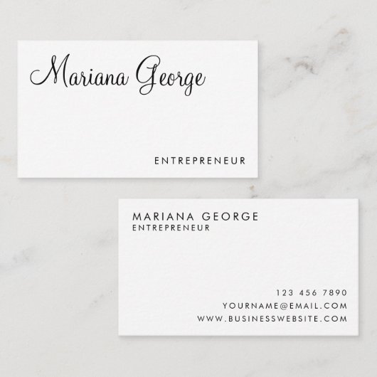 Carte De Visite Simple moderne noir et blanc Nom de script (Devant / Derrière)