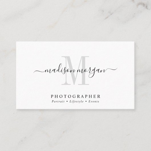 Carte De Visite Simple Moderne Photographe Script Monogramme (Devant)