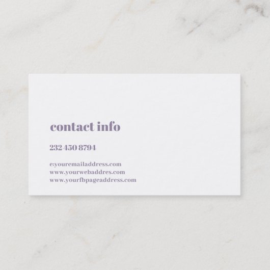 Carte De Visite Simple moderne Plum violet & Arrière - plan blanc (Dos)