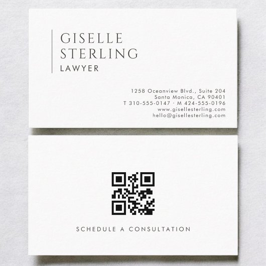Carte de visite simple moderne pour avocat avec QR