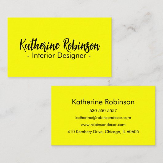 Carte De Visite Simple Moderne Professionnel Jaune Néon (Devant / Derrière)