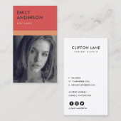 CARTE DE VISITE SIMPLE MODERNE ROUGE PEACH IDENTITÉ PHOTO PERSONNE (Devant / Derrière)