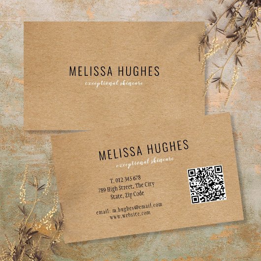 Carte De Visite Simple Moderne Rustique Kraft Code QR