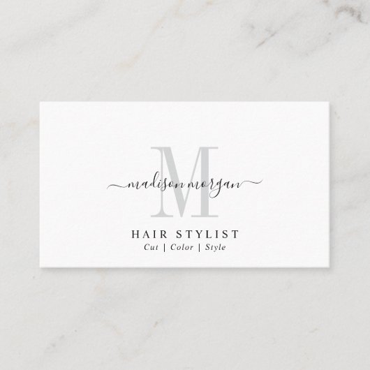 Carte De Visite Simple Moderne Script Monogramme de Coiffeur (Devant)