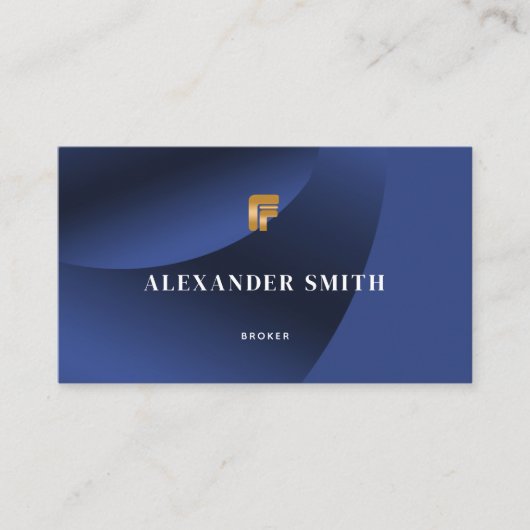 Carte De Visite Simple moderne Sleek Blue Gold Photo professionnel (Devant)