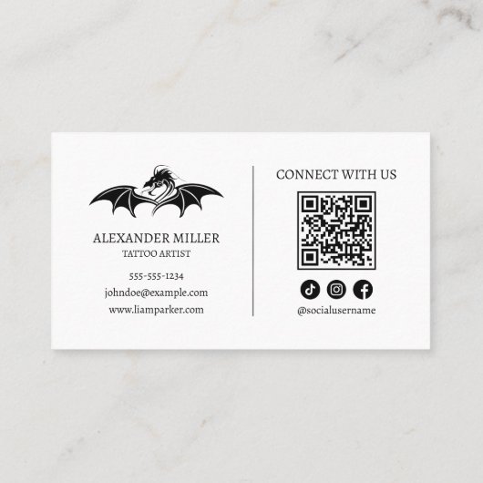 Carte De Visite Simple moderne Tatouage blanc Artiste Dragon Code  (Dos)
