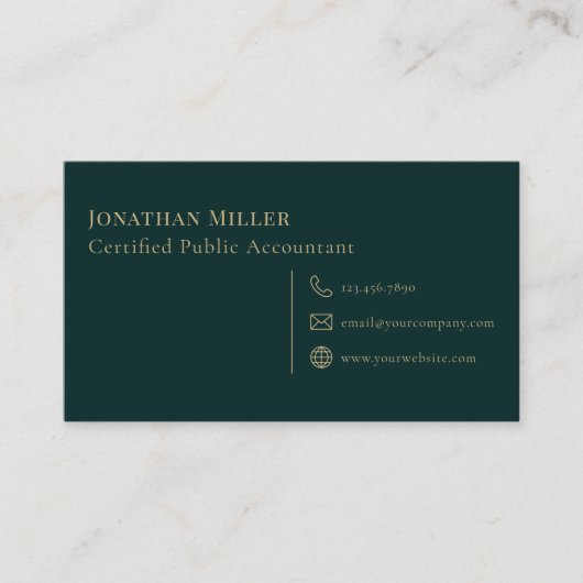 Carte De Visite Simple moderne vert foncé (Devant)