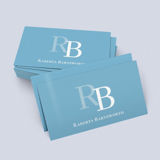 Carte De Visite Simple Monogram Blue QR Code | Connect with Me