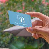 Carte De Visite Simple Monogram Blue QR Code | Connect with Me