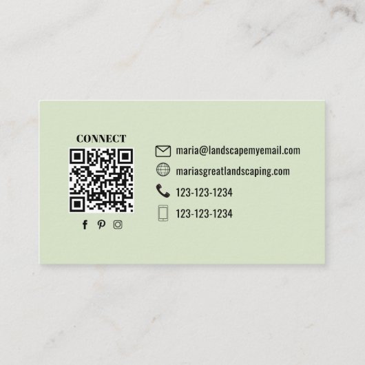 Carte De Visite Simple Monogram Green QR Code | Connect with Me (Dos)