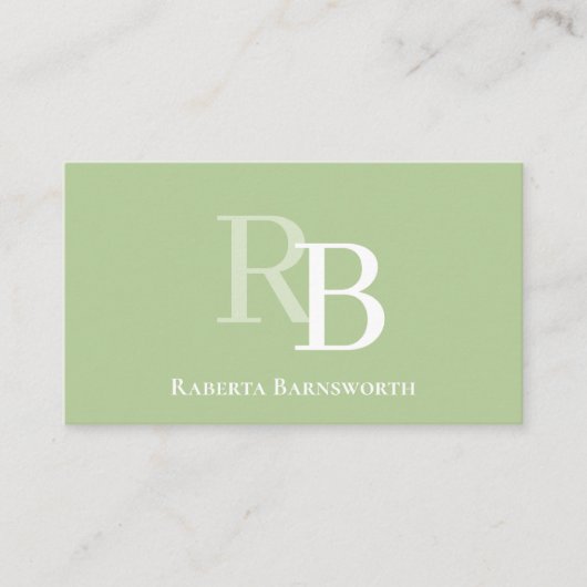 Carte De Visite Simple Monogram Green QR Code | Connect with Me (Devant)