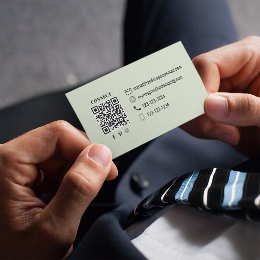 Carte De Visite Simple Monogram Green QR Code | Connect with Me