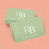 Carte De Visite Simple Monogram Green QR Code | Connect with Me