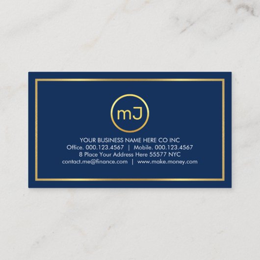 Carte De Visite Simple Monogram On Gold Frame Blue Layer (Dos)