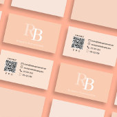 Carte De Visite Simple Monogram Peach QR Code | Connect with Me