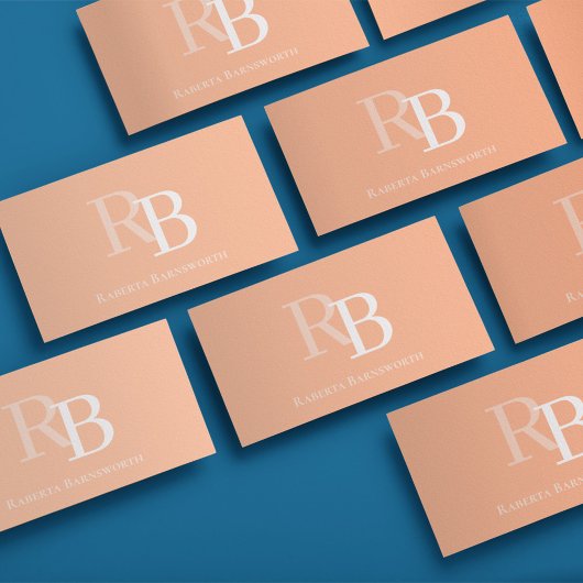 Carte De Visite Simple Monogram Peach QR Code | Connect with Me