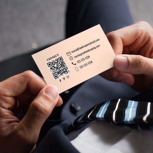 Carte De Visite Simple Monogram Peach QR Code | Connect with Me