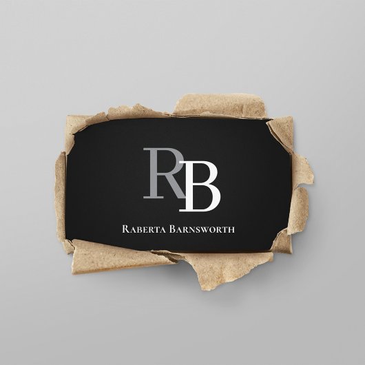 Carte De Visite Simple Monogram QR Code Black | Connect with Me