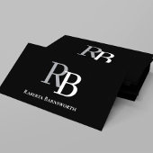 Carte De Visite Simple Monogram QR Code Black | Connect with Me