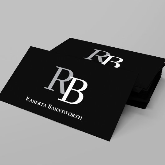 Carte De Visite Simple Monogram QR Code Black | Connect with Me