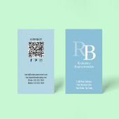 Carte De Visite Simple Monogram QR Code Blue | Connect with Me