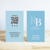 Carte De Visite Simple Monogram QR Code Blue | Connect with Me