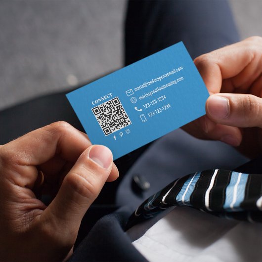 Carte De Visite Simple Monogram QR Code Blue | Connect with Me