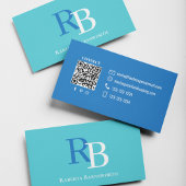 Carte De Visite Simple Monogram QR Code Blue | Connect with Me