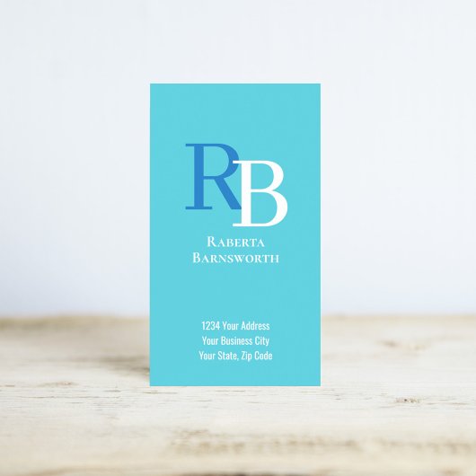 Carte De Visite Simple Monogram QR Code Blue | Connect with Me