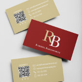 Carte De Visite Simple Monogram QR Code Burgundy | Connect with Me