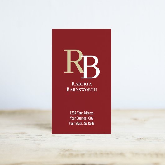 Carte De Visite Simple Monogram QR Code Burgundy | Connect with Me