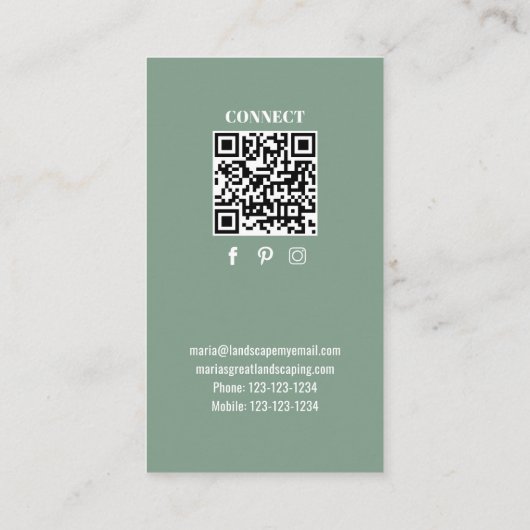 Carte De Visite Simple Monogram QR Code Green | Connect with Me (Dos)