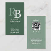 Carte De Visite Simple Monogram QR Code Green | Connect with Me (Devant / Derrière)
