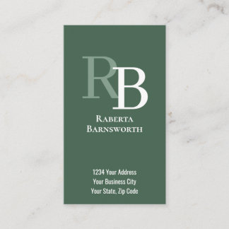 Carte De Visite Simple Monogram QR Code Green | Connect with Me