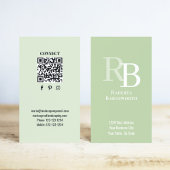 Carte De Visite Simple Monogram QR Code Green | Connect with Me