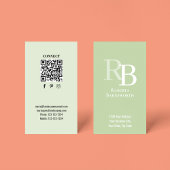Carte De Visite Simple Monogram QR Code Green | Connect with Me