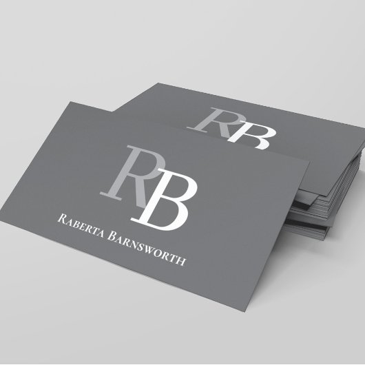 Carte De Visite Simple Monogram QR Code Grey | Connect with Me