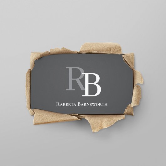 Carte De Visite Simple Monogram QR Code Grey | Connect with Me