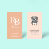 Carte De Visite Simple Monogram QR Code Peach | Connect with Me