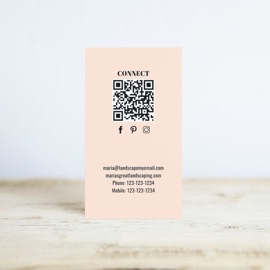 Carte De Visite Simple Monogram QR Code Peach | Connect with Me