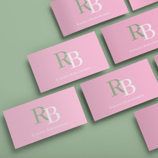 Carte De Visite Simple Monogram QR Code Pink | Connect with Me