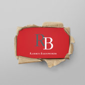 Carte De Visite Simple Monogram QR Code Red | Connect with Me